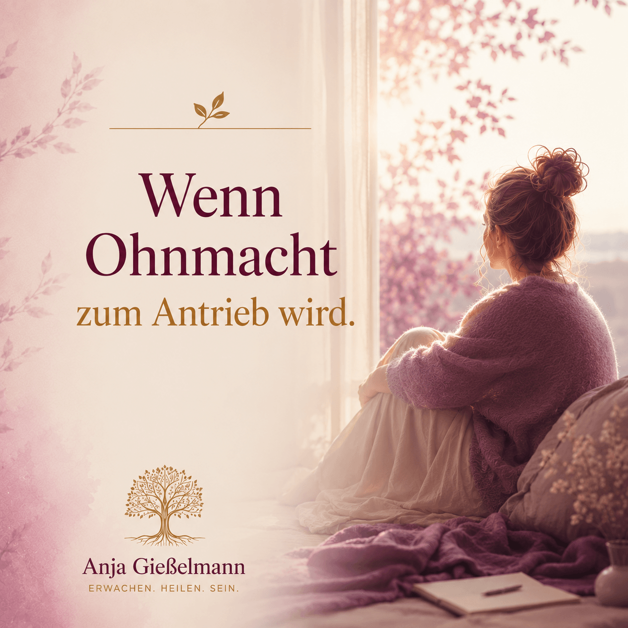 Frau sitzt in sich gekehrt